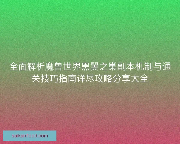 全面解析魔兽世界黑翼之巢副本机制与通关技巧指南详尽攻略分享大全